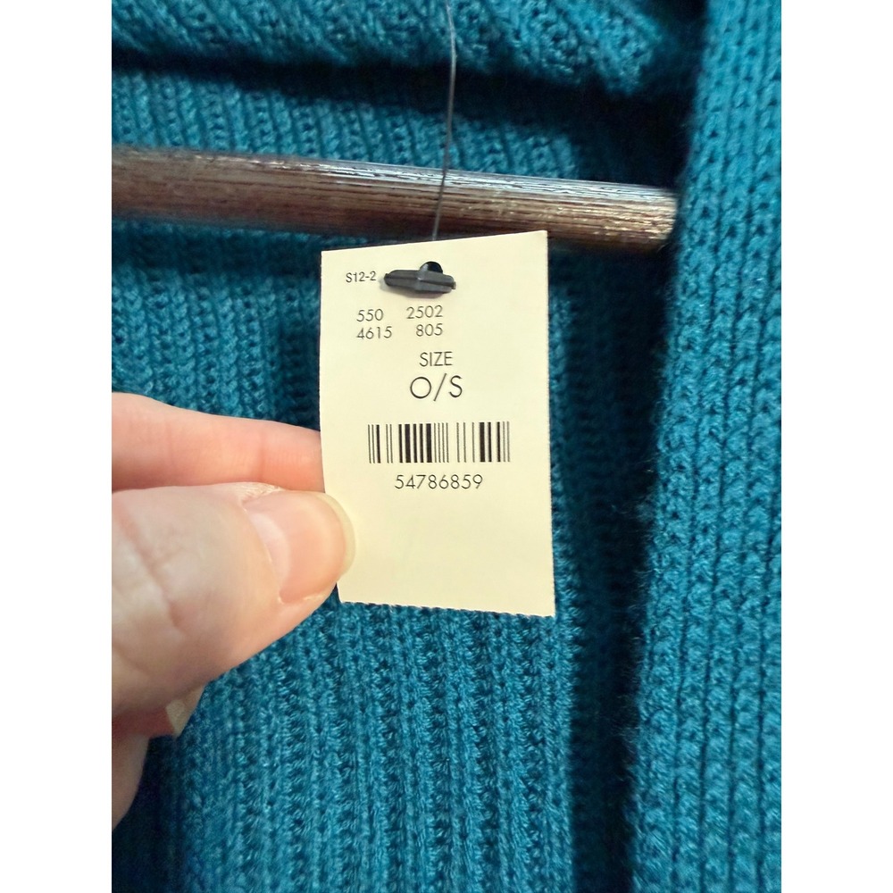 The‎ Limited Teal Blue Ribbed Knit Poncho Wrap One Size Wool Blend NWT - Picture 6 of 7